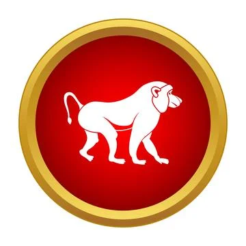 Baboon icon symbol walking on red background Stock Illustration