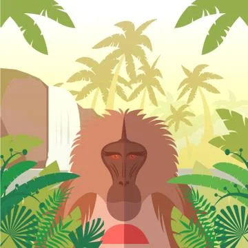 Baboon on the Jungle Background Illustrazione stock