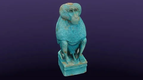 Baboon (Moon God Thoth) sculpture, cg, camera orbits Stock Footage 143124893