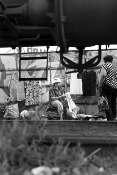 Babushka of the rails Stock Photos