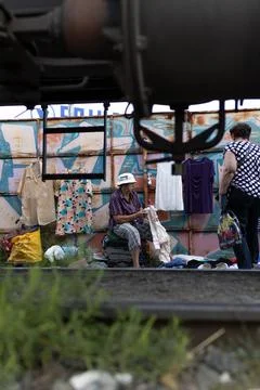 Babushka of the rails Stock Photos