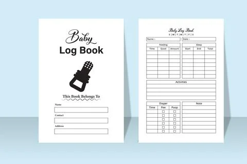 Baby activity tracker KDP interior notebook. Infant daily logbook interior fo Stock Illustration