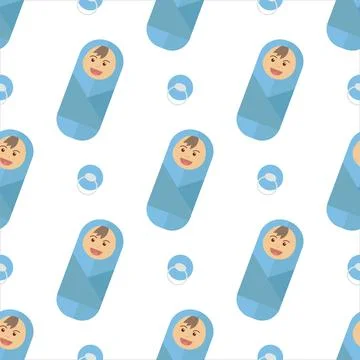 Baby and dummy pattern in blue on white background Stock Illustration