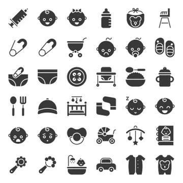 Baby and emoticon solid vector icon set イラスト素材