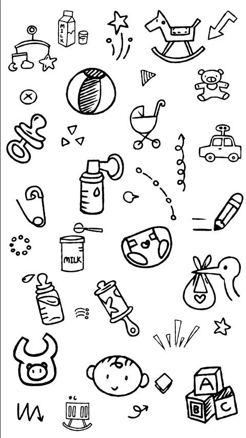 Baby and Newborn Essentials Doodle Motion Animation Vertical Stock Footage 344307150
