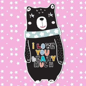 Baby animals, drawing vector illustration, bear, teddy Stock Illustration