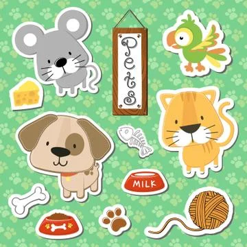 Baby animals stickers on seamless pattern 스톡 일러스트