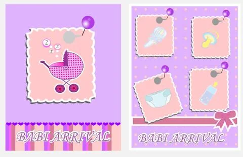Baby arrival cards. vector Stock Illustration