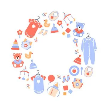 Baby background with flat circle frame blank space Stock Illustration