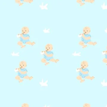 Baby background of small boy and kids bottle Stock Illustration