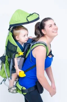 Baby in backpack Foto stock