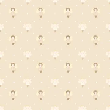 Baby baptism seamless pattern. cute angels boy and girl and delicate white dot Stock Illustration