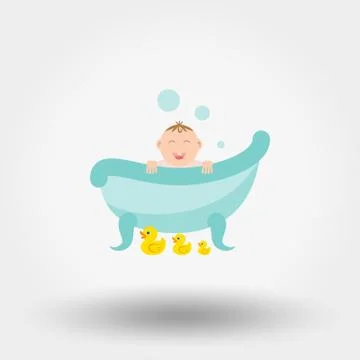 Baby in the bath with ducks Stock Illustration