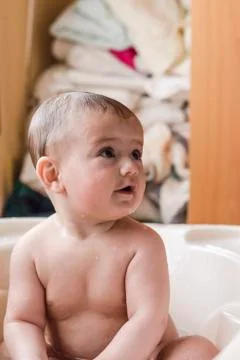 Baby in the bath Stock Photos