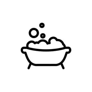 Baby bath thin line icon. Outline symbol bath with foam and bubbles for the d Illustrazione stock