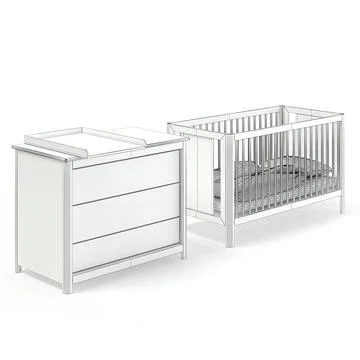 Baby Bed and White Cabinet 3D Model