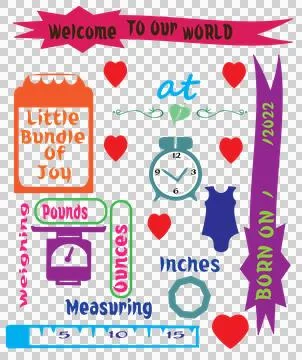 Baby Birth Statistics measured clock scale ruler heart Stock Illustration