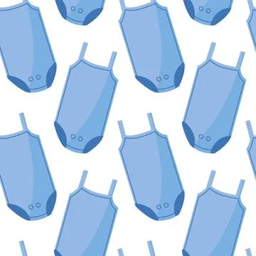Baby bodysuits seamless pattern blue color. Newborn and toddler clothes pattern. Stock Illustration