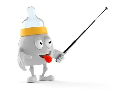 Baby bottle character holding pointer stick Stock Illustration
