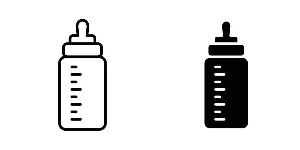 Baby bottle icon vector concepts, line and silhouette style Stock Illustration