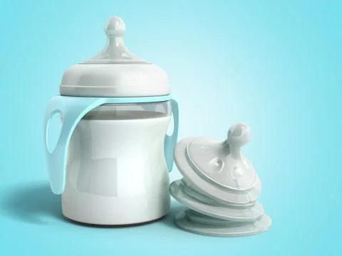 The baby bottle with milk 3d render on blue Stock Illustration