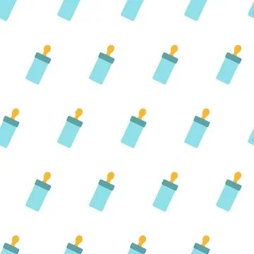 Baby bottle with pacifier, seamless pattern, vector. Stock Illustration