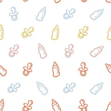 Baby Bottle Pacifier Seamless Pattern. Vector seamless pattern illustration Stock Illustration