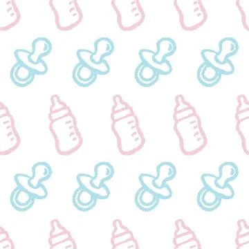 Baby Bottles Pacifiers Seamless Pattern. Vector seamless pattern illustration Stock Illustration