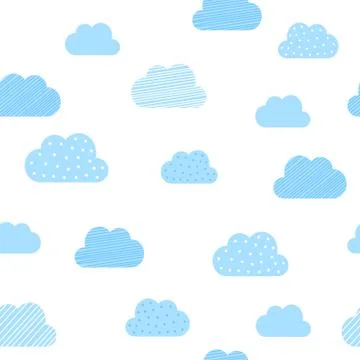 Baby boy blue clouds pattern background. Vector baby shower and birthday gree イラスト素材