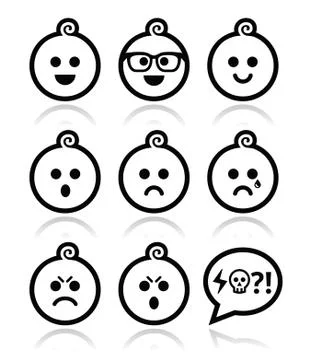 Baby boy faces, avatar vector icons set Stock Illustration