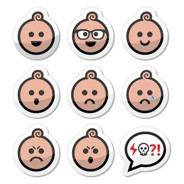 Baby boy faces, avatar vector icons set Stock Illustration