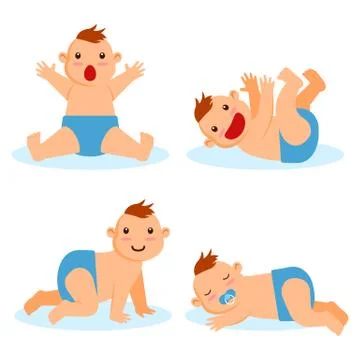 Baby Boy Flat Character Set Stock Illustration