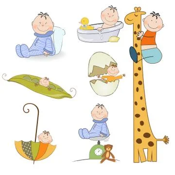 Baby boy items set in vector format isolated on white background Stock Illustration