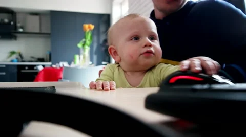 Baby Boy Playing With Computer Mouse Stock Footage 62409056