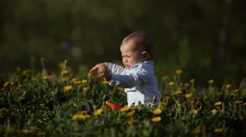 Baby boy playing on grass with bubbles 2 Video stock 55113959