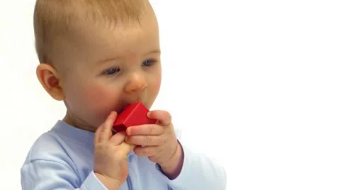Baby Boy Playing With Red Cube Toy 스톡 동영상 59928138