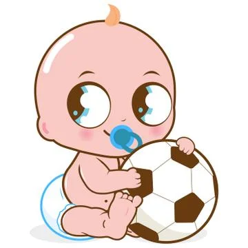 Baby boy playing with a soccer ball. Vector Illustration Stock Illustration