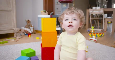 Baby boy portrait 2  1,5 years slow motion 60fps Stock Footage 57650153