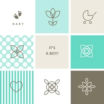 Baby boy shower design elements for baby shower celebration, greeting card,.. Stock Illustration