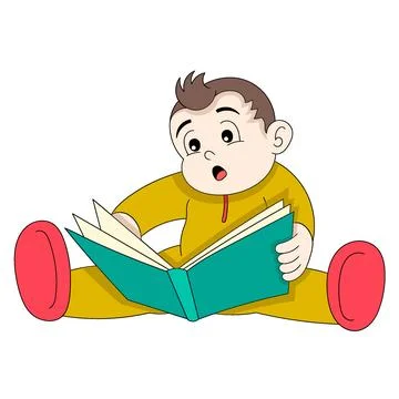 Baby boy is sitting doing learning to read in a book Illustrazione stock