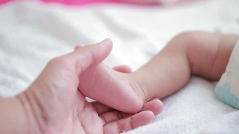 The baby boy sleeping on the bed Stock Footage 327847900