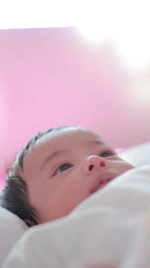 The baby boy sleeping on the bed Stock Footage 327848075