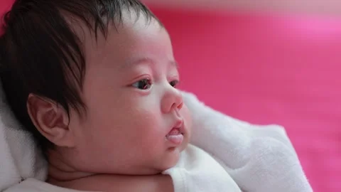 The baby boy sleeping on the bed Stock Footage 327848159