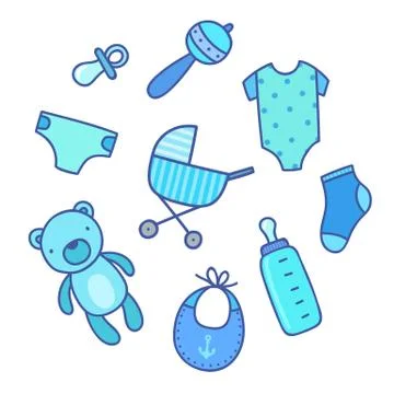 Baby boy things. Stock Illustration