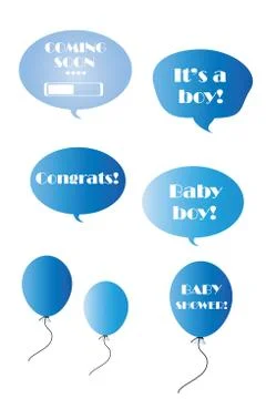 Baby boy vector set - blue bubbles and balloons Stock Illustration