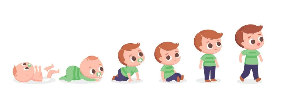 Baby boy walking. Developing process. Stock Illustration