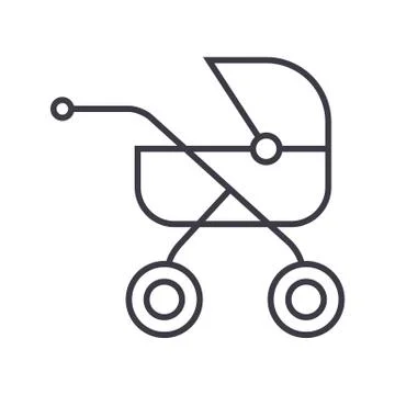 Baby buggy,carriage vector line icon, sign, illustration on background, editable Stock Illustration