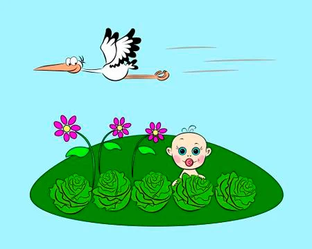 Baby in cabbage Stock Illustration