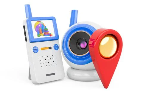 Baby cam with map pointer. 3D rendering Stock Illustration