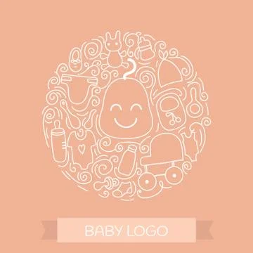 Baby care elements in circle design. Vector Baby logo concept with items fo.. Illustrazione stock